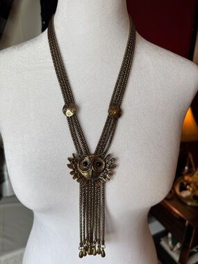Vintage-Inspired Gold Owl Pendant Necklace in  Antique Gold Color